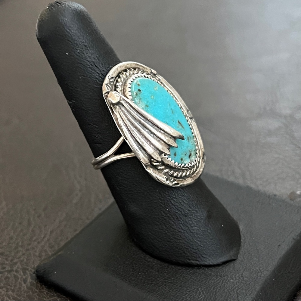 🔴SOLD🔴 Vintage Native American sterling silver & turquoise ring Size 7 - Picture 5 of 10